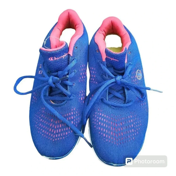 Champion Womens Size 7.5 Blue Pink Lace Up Athletic Sneakers - Picture 2 of 10